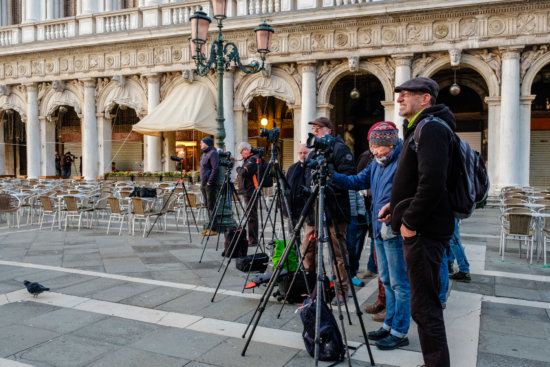 Photographers with tripods in Venice