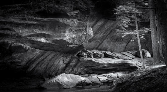 Black and White Nature Photography Example: Intimate scene at Old Man's Cave Creek, Hocking Hills, Ohio by Craig McCord Black and White Nature Photography Example: Intimate scene at Old Man's Cave Creek, Hocking Hills, Ohio by Craig McCord